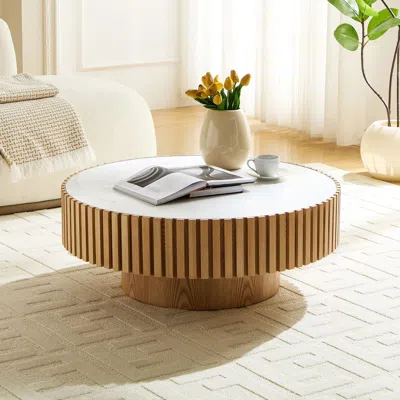 Streamdale Furniture Streamdale Nesting Round Sintered Stone Coffee Table - Ash In Brown