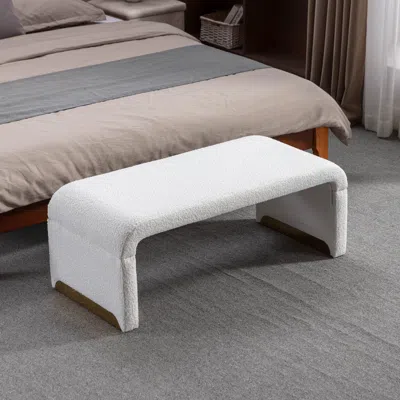 Streamdale Furniture Streamdale New Boucle Fabric Loveseat Ottoman Footstool Bedroom Bench Shoe In White