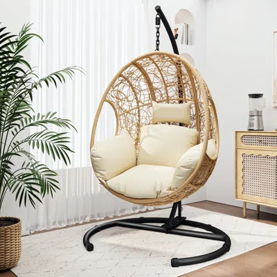 Streamdale Furniture Streamdale New Comming Outdoor Indoor Pe Wicker Swing Egg Chair Natural Color