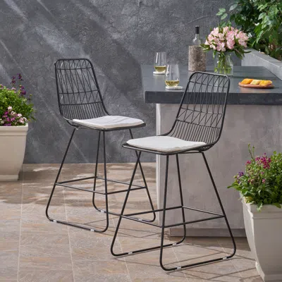 Streamdale Furniture Streamdale Niez Outdoor Wire Counter Stools With Cushions (set Of 2)