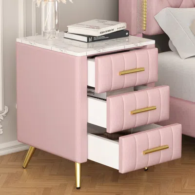 Streamdale Furniture Streamdale Nightstand: 3 Drawers, Metal Legs, Marbling Top