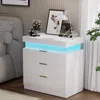 Streamdale Furniture Streamdale Nightstand With Charging, Led, Sliding Top, Drawers - White In White