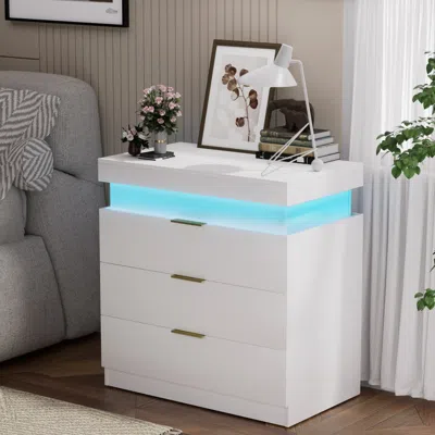 Streamdale Furniture Streamdale Nightstand With Charging, Led, Sliding Top, Drawers - White