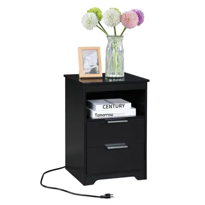 Streamdale Furniture Streamdale Nightstand With Charging Station & 2 Drawers, Black