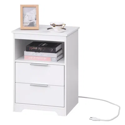 Streamdale Furniture Streamdale Nightstand With Charging Station & 2 Drawers, White