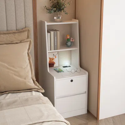 Streamdale Furniture Streamdale Nightstand With Lock And Charging Station In White