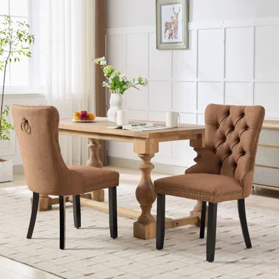 Streamdale Furniture Streamdale Nikki Linen Dining Chair With Nailhead Trim, Set Of 2