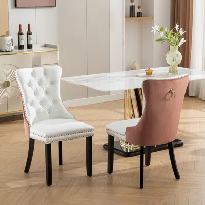 Streamdale Furniture Streamdale Nikki Modern Tufted Dining Chair Set, White Pu/pink Velvet
