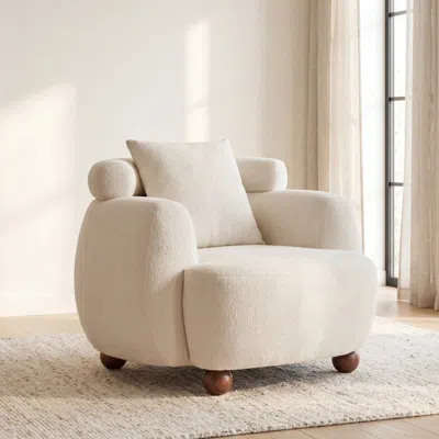 Streamdale Furniture Streamdale Nordic Style 38'' Chenille Bucket Club Chair With Pillow White