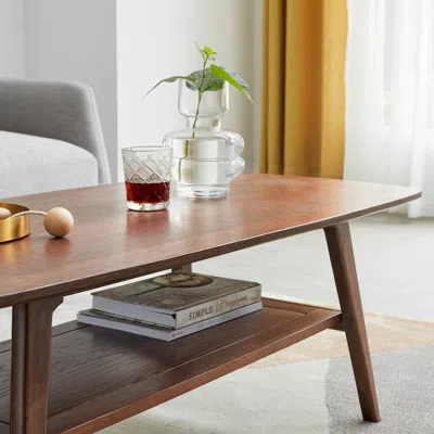 Streamdale Furniture Streamdale North American Oak Solid Wood Coffee Table With Dual-layer Storage In Brown