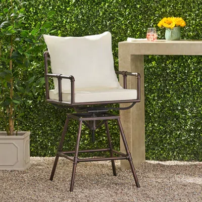 Streamdale Furniture Streamdale Northrup Pipe Outdoor Swivel Barstool With Water-resistant Cushions