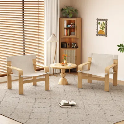 Streamdale Furniture Streamdale Oak Accent Lounge Chair - Washable Linen, White