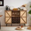 Streamdale Furniture Streamdale Oak Color Faux Rattan Barn Door Wine Cabinet With Wine Rack And Wine Glass Rack
