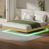 Streamdale Furniture Streamdale Oak King Led Floating Bed Frame - Wave Texture, Metal Slats