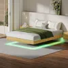Streamdale Furniture Streamdale Oak Queen Floating Bed Frame Led Lights In Green
