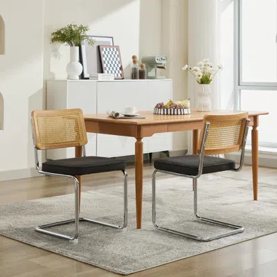 Streamdale Furniture Streamdale Oak Rattan & Linen Cantilever Chair (360lb Capacity) In Brown