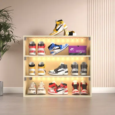 Streamdale Furniture Streamdale Off White Led Light Shoe Box Three Layers With Glass Doors