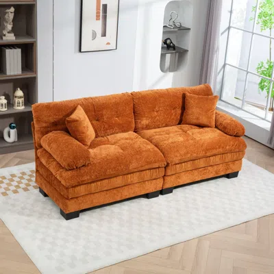 Streamdale Furniture Streamdale Orange Chenille Sectional Sofa Sleeper