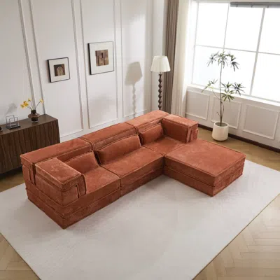 Streamdale Furniture Streamdale Orange Compression Sofa, Convertible Floor Sofa Bed, Modular Sectional