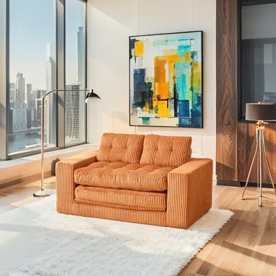 Streamdale Furniture Streamdale Orange Corduroy Loveseat Sofa Bed With Memory Foam - No Assembly, Convertible (orange)