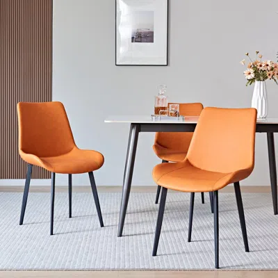 Streamdale Furniture Streamdale Orange Pu Leather Dining Table Set Of 2 With Iron Legs