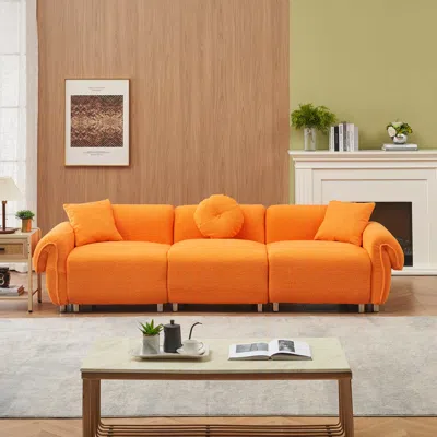 Streamdale Furniture Streamdale Orange Teddy Velvet Sofa With 3 Pillows