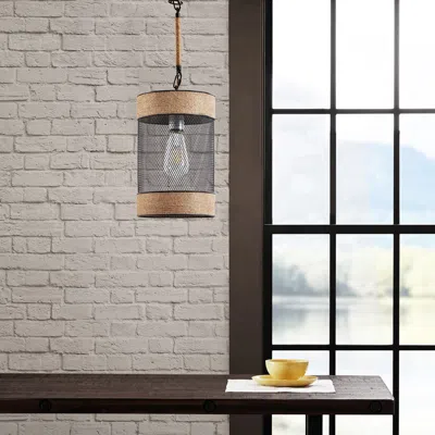 Streamdale Furniture Streamdale Orion Natural Rope And Metal Mesh Cylinder Pendant