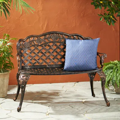 Streamdale Furniture Streamdale Ornate Cast Aluminum Garden Bench With Lattice And Rose Embellishments