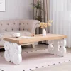 Streamdale Furniture Streamdale Ornate Wood Coffee Table - Farmhouse Style, Carved Base, Natural Wood Top In White