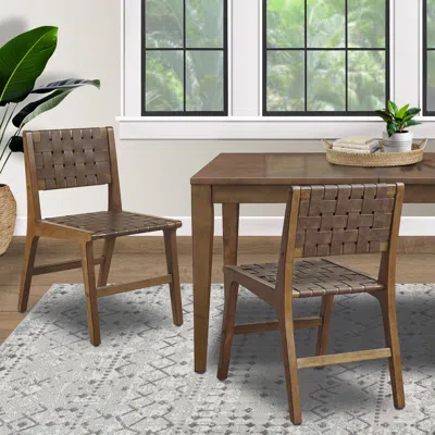 Streamdale Furniture Streamdale Oslo Faux Leather Woven Dining Chairs Set Of 2