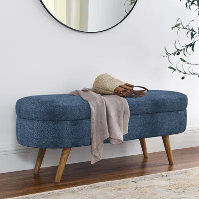 Streamdale Furniture Streamdale Ottoman Oval Storage Bench,rubber Wood Legs, Gray (43.5"x16"x16")dark Blue