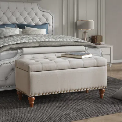 Streamdale Furniture Streamdale Ottoman Storage Bench - Rivet Trim, Beige Linen