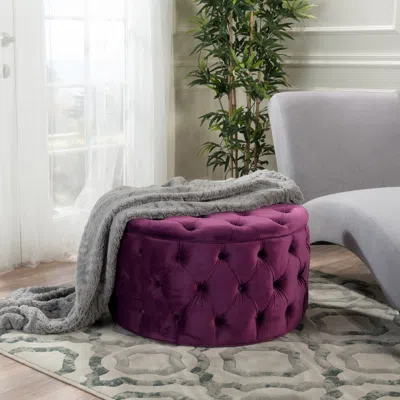 Streamdale Furniture Streamdale Ottoman Velvet Modern Glam Button Tufted In Purple