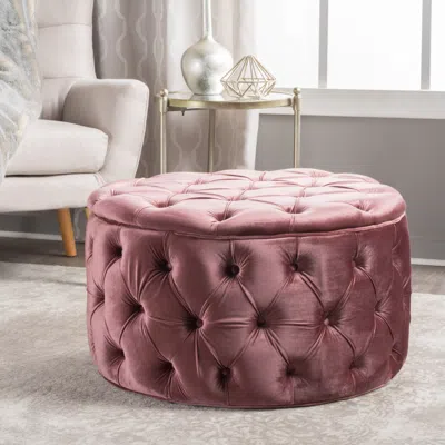 Streamdale Furniture Streamdale Ottoman Velvet Modern Glam Button Tufted In Pink