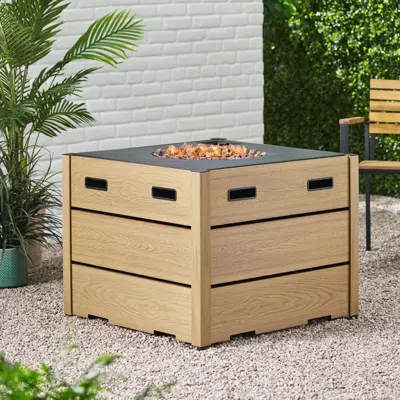 Streamdale Furniture Streamdale Outdoor 31" Wpc Base Square Propane Fire Pit - 40,000 Btu, Brown