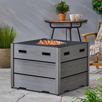 Streamdale Furniture Streamdale Outdoor 31" Wpc Base Square Propane Fire Pit - 40,000 Btu, Grey