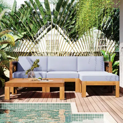 Streamdale Furniture Streamdale Outdoor 5-piece Wood Sectional Sofa, Natural/gray
