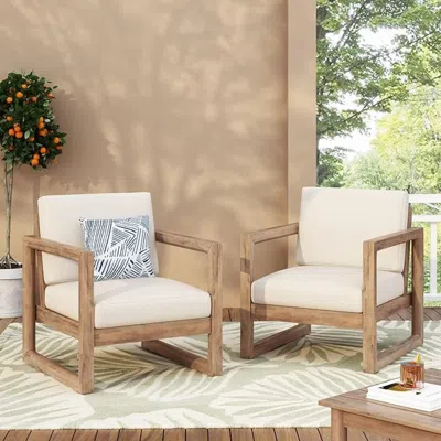 Streamdale Furniture Streamdale Outdoor Acacia Club Chairs (set Of 2), Brown Wash, Beige Cushions