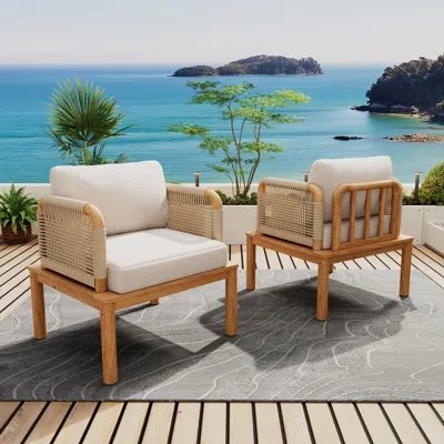 Streamdale Furniture Streamdale Outdoor Acacia Wood And Rope Club Chair With Cushions (set Of 2)