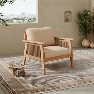 Streamdale Furniture Streamdale Outdoor Acacia Wood And Rope Patio Chair With Cushions (single)