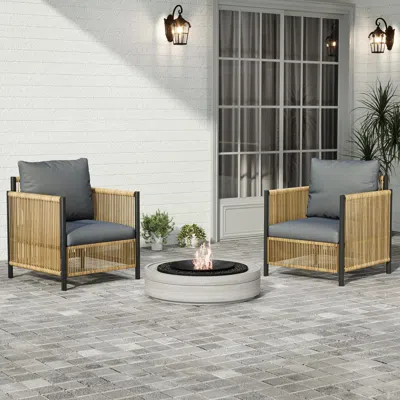 Streamdale Furniture Streamdale Outdoor Brown Pe Wicker Sofa Set-2 Pieces Single Sofa With Grey Cushion