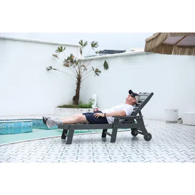 Streamdale Furniture Streamdale Outdoor Chaise Lounge Chair With Wheels & Cup Holder - Grey