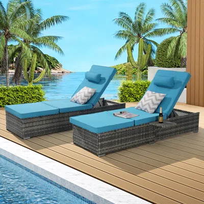 Streamdale Furniture Streamdale Outdoor Chaise Lounge Set (2) With Storage, Adjustable Backrests, Table, Cushions