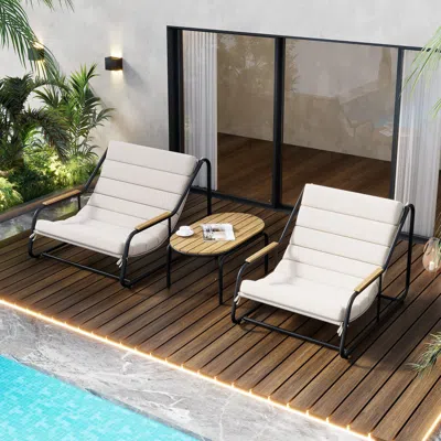 Streamdale Furniture Streamdale Outdoor Chaise Lounge Set With Side Table - 3 Pack