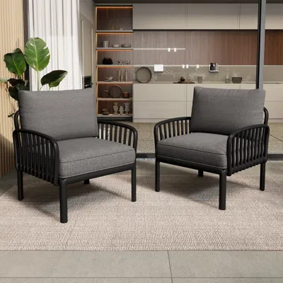 Streamdale Furniture Streamdale Outdoor Club Chairs (set Of 2), Modern, Waterproof Cushions, Black/gray