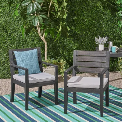 Streamdale Furniture Streamdale Outdoor Dining Chair Set Of 2, Dark Grey With Light Grey Cushion