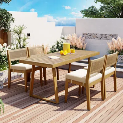 Streamdale Furniture Streamdale Outdoor Dining Set Acacia Wood Elegance, Thick Cushioned Comfort