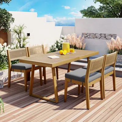Streamdale Furniture Streamdale Outdoor Dining Set Acacia Wood Elegance, Thick Cushioned Comfort In Brown