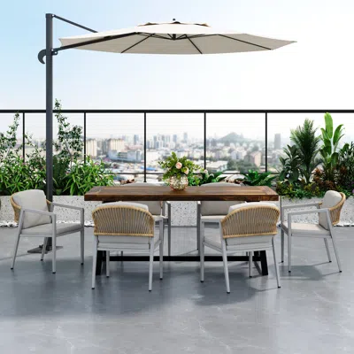 Streamdale Furniture Streamdale Outdoor Dining Set, Dining Chair Set Of 6(gray)+acacia Wood Dining Table