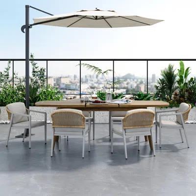 Streamdale Furniture Streamdale Outdoor Dining Set, Dining Chair Set Of 6(gray)+acacia Wood Expandable Dining Table